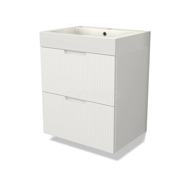 Modulo Vanity units with basin | 60 cm Matte white Line front Mineral marble 2 Stacked drawers BMW17-04979