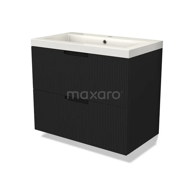 Modulo Vanity units with basin | 80 cm Matte black Line front Mineral marble 2 Stacked drawers BMW17-04983