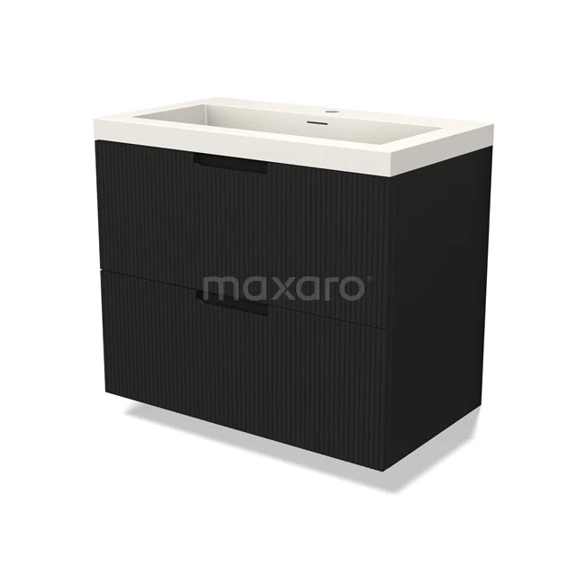 Modulo Bathroom furniture with sink | 80 cm Matte black Line front Solid surface 2 Stacked drawers BMW17-04985