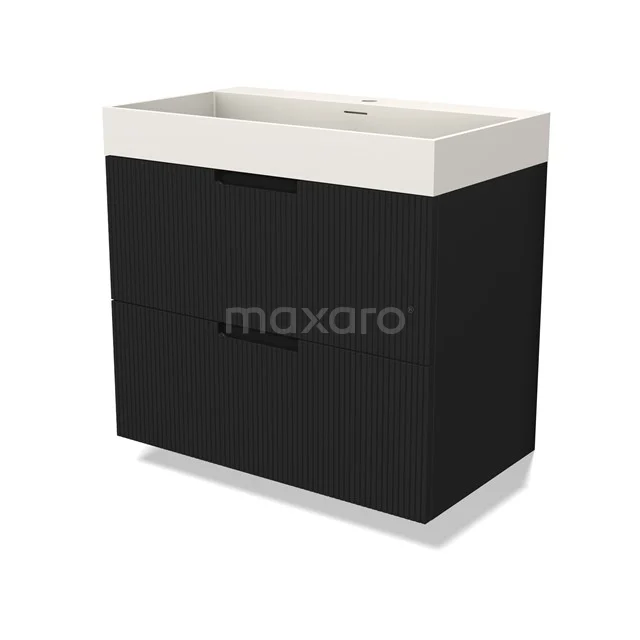 Modulo Vanity units with basin | 80 cm Matte black Line front Solid surface 2 Stacked drawers BMW17-04988