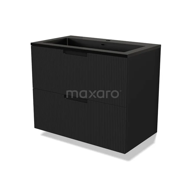 Modulo Vanity units with basin | 80 cm Matte black Line front Quartz 2 Stacked drawers BMW17-04990
