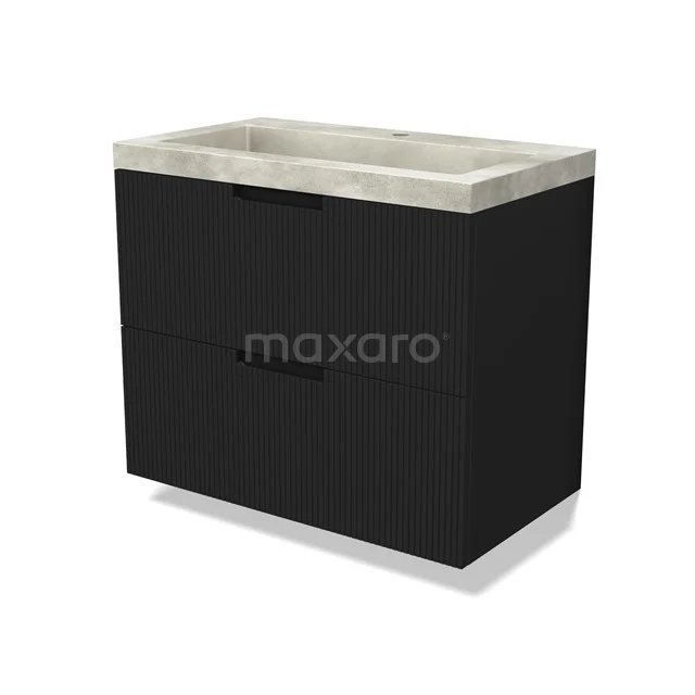 Modulo Vanity units with basin | 80 cm Matte black Line front Concrete 2 Stacked drawers BMW17-04991