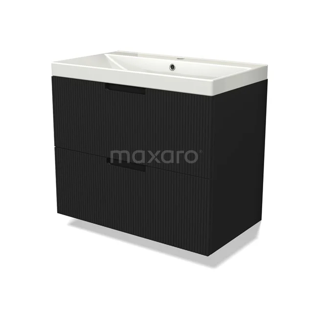 Modulo Vanity units with basin | 80 cm Matte black Line front Ceramic 2 Stacked drawers BMW17-04992