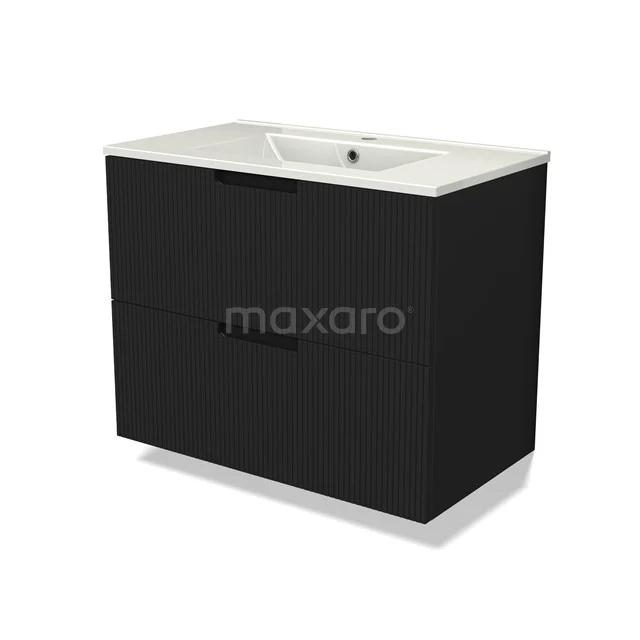 Modulo Vanity units with basin | 80 cm Matte black Line front Ceramic 2 Stacked drawers BMW17-04993