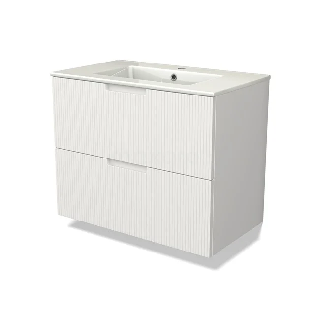 Modulo Vanity units with basin | 80 cm Matte white Line front Ceramic 2 Stacked drawers BMW17-04997