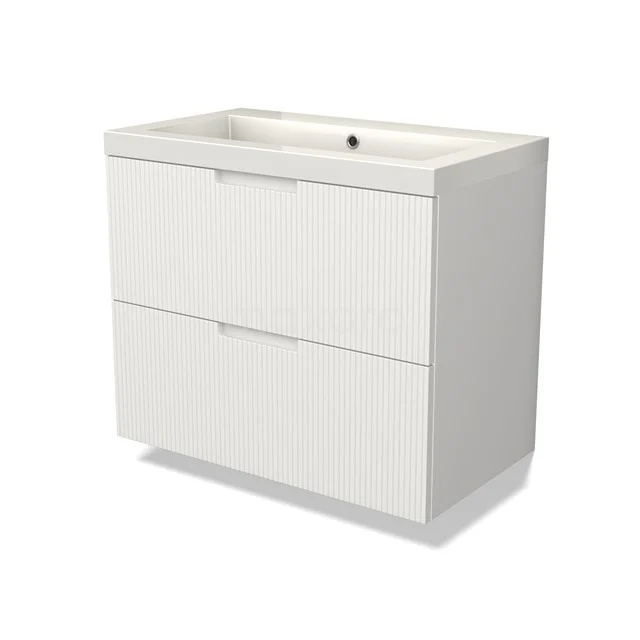 Modulo Vanity units with basin | 80 cm Matte white Line front Mineral marble 2 Stacked drawers BMW17-04998