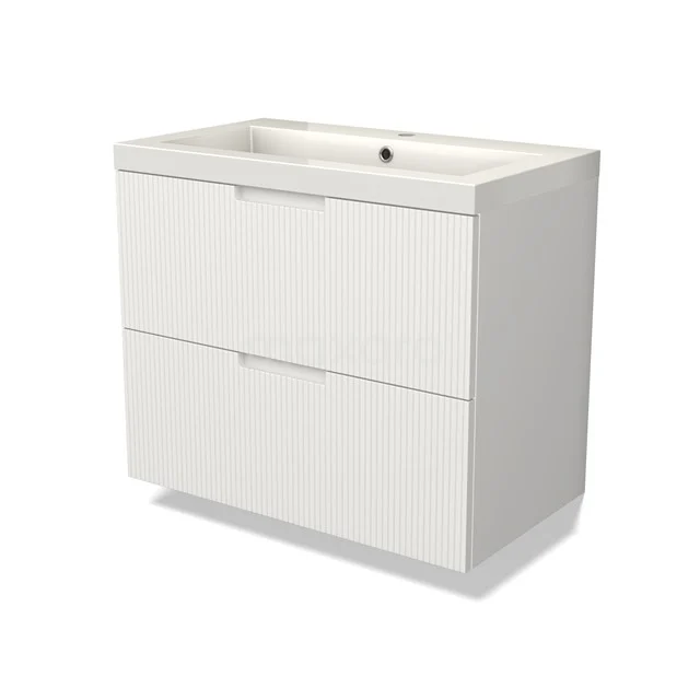 Modulo Vanity units with basin | 80 cm Matte white Line front Mineral marble 2 Stacked drawers BMW17-04999