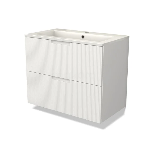 Modulo Vanity units with basin | 80 cm Matte white Line front Mineral marble 2 Stacked drawers BMW17-05000