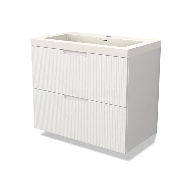 Modulo Vanity units with basin | 80 cm Matte white Line front Solid surface 2 Stacked drawers BMW17-05001