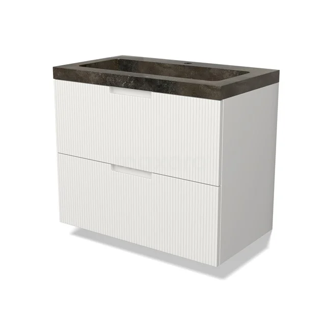 Modulo Vanity units with basin | 80 cm Matte white Line front Natural stone 2 Stacked drawers BMW17-05003