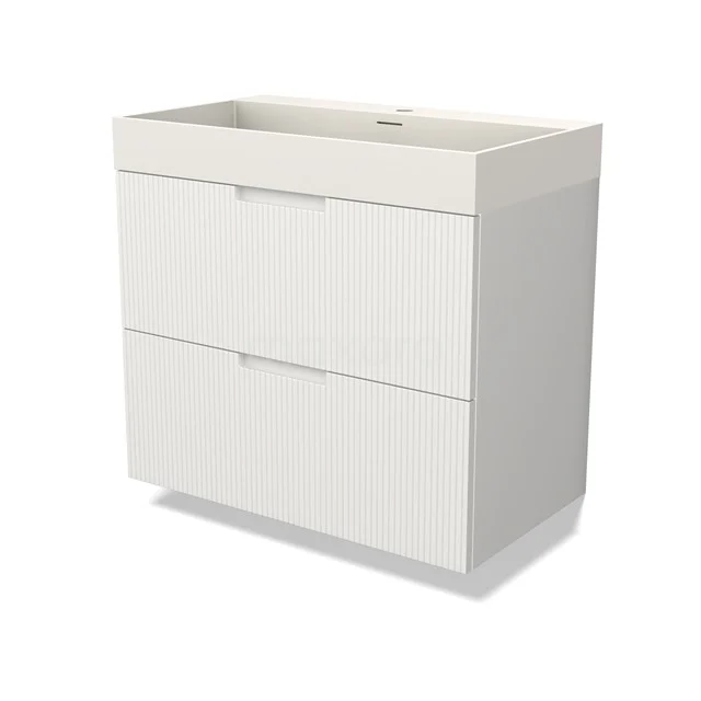 Modulo Vanity units with basin | 80 cm Matte white Line front Solid surface 2 Stacked drawers BMW17-05004