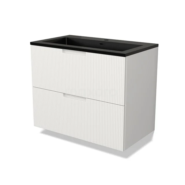 Modulo Vanity units with basin | 80 cm Matte white Line front Quartz 2 Stacked drawers BMW17-05006