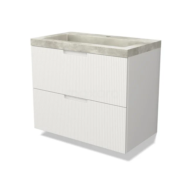 Modulo Vanity units with basin | 80 cm Matte white Line front Concrete 2 Stacked drawers BMW17-05007
