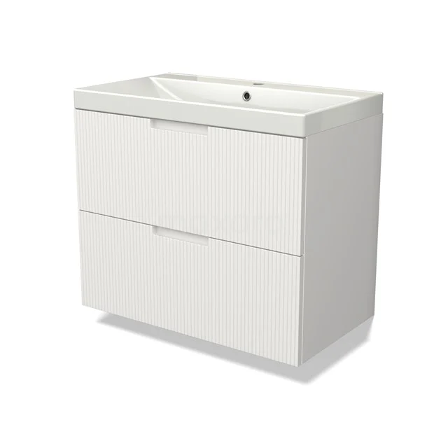 Modulo Vanity units with basin | 80 cm Matte white Line front Ceramic 2 Stacked drawers BMW17-05008