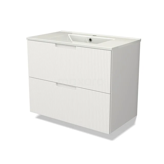 Modulo Vanity units with basin | 80 cm Matte white Line front Ceramic 2 Stacked drawers BMW17-05009
