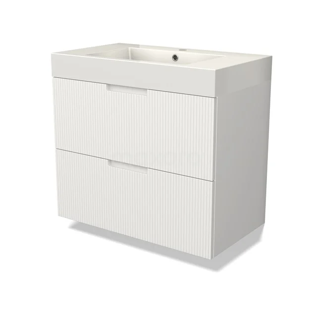 Modulo Vanity units with basin | 80 cm Matte white Line front Mineral marble 2 Stacked drawers BMW17-05011