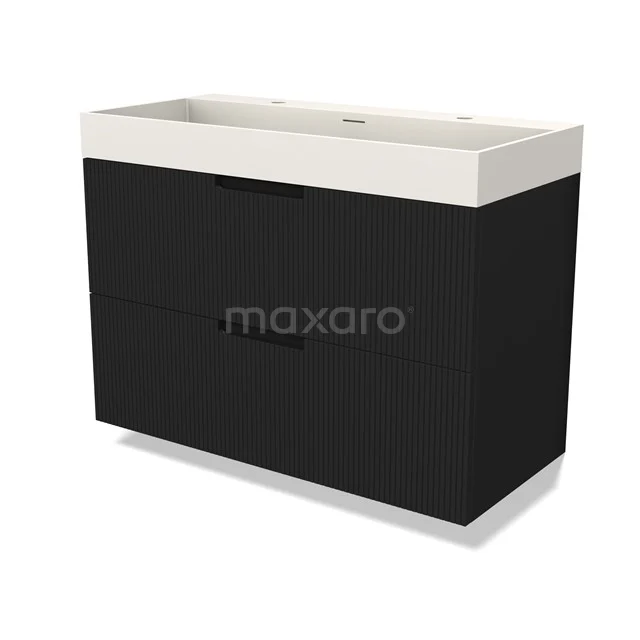 Modulo Vanity units with basin | 100 cm Matte black Line front Solid surface 2 Stacked drawers BMW17-05025