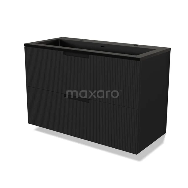 Modulo Vanity units with basin | 100 cm Matte black Line front Quartz 2 Stacked drawers BMW17-05027