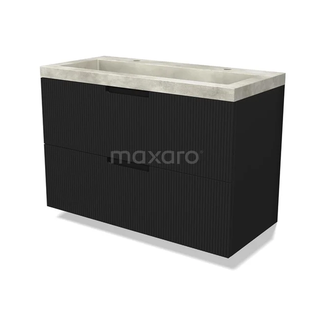 Modulo Vanity units with basin | 100 cm Matte black Line front Concrete 2 Stacked drawers BMW17-05028