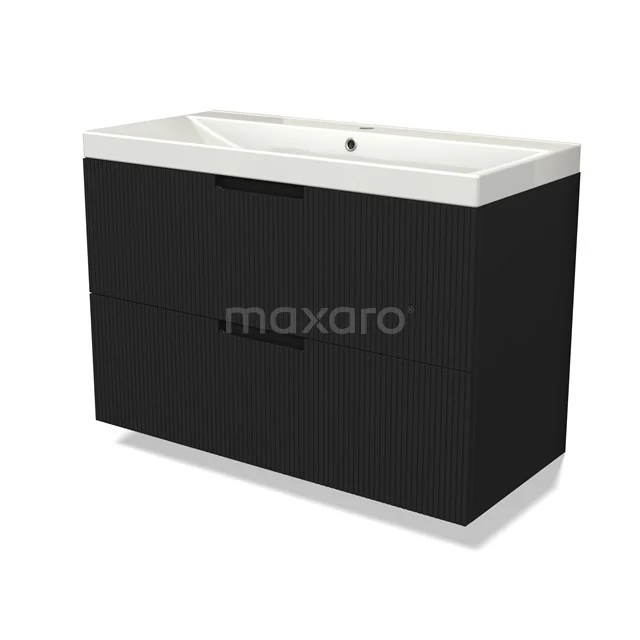 Modulo Vanity units with basin | 100 cm Matte black Line front Ceramic 2 Stacked drawers BMW17-05029