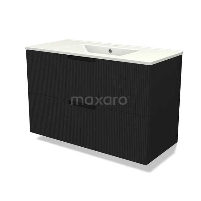 Modulo Bathroom furniture with sink | 100 cm Matte black Line front Ceramic 2 Stacked drawers BMW17-05031