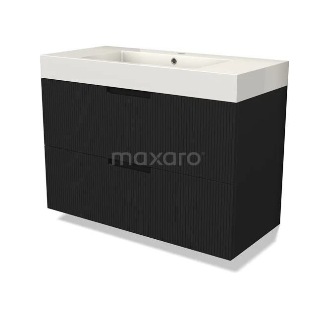 Modulo Vanity units with basin | 100 cm Matte black Line front Mineral marble 2 Stacked drawers BMW17-05032