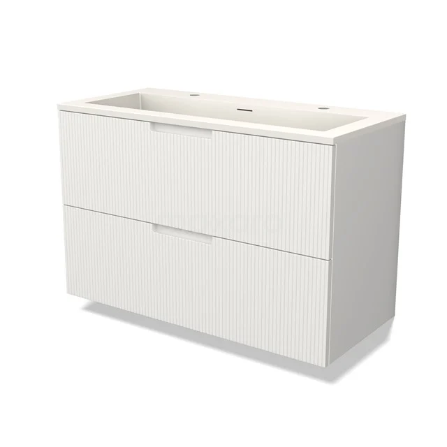 Modulo Bathroom furniture with sink | 100 cm Matte white Line front Solid surface 2 Stacked drawers BMW17-05043