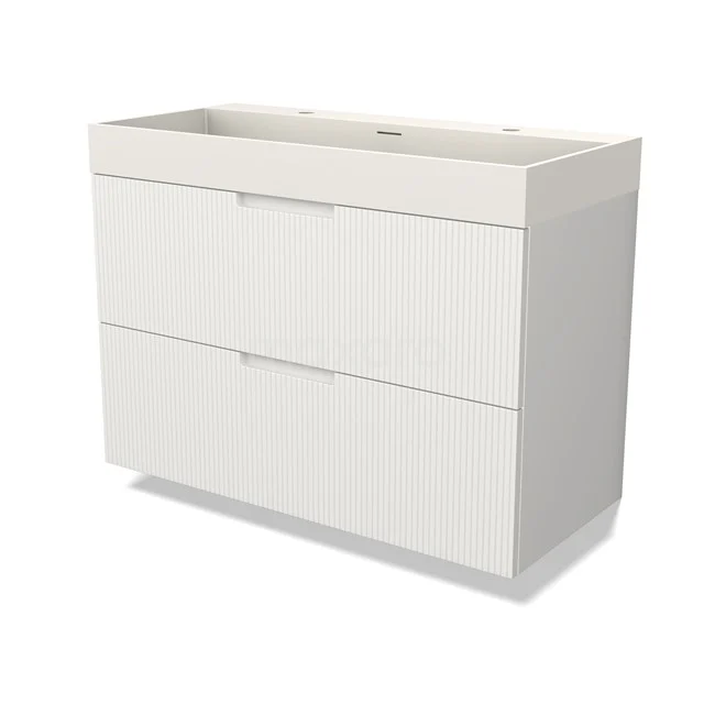 Modulo Waschtische | 100 cm Matt Weiß Linie front Solid Surface 2 übereinanderliegende Schubladen BMW17-05046