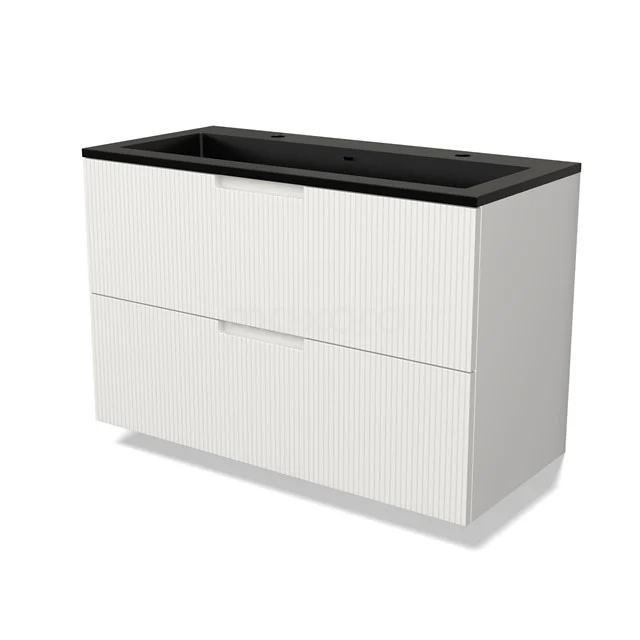 Modulo Waschtische | 100 cm Matt Weiß Linie front Quarz 2 übereinanderliegende Schubladen BMW17-05048