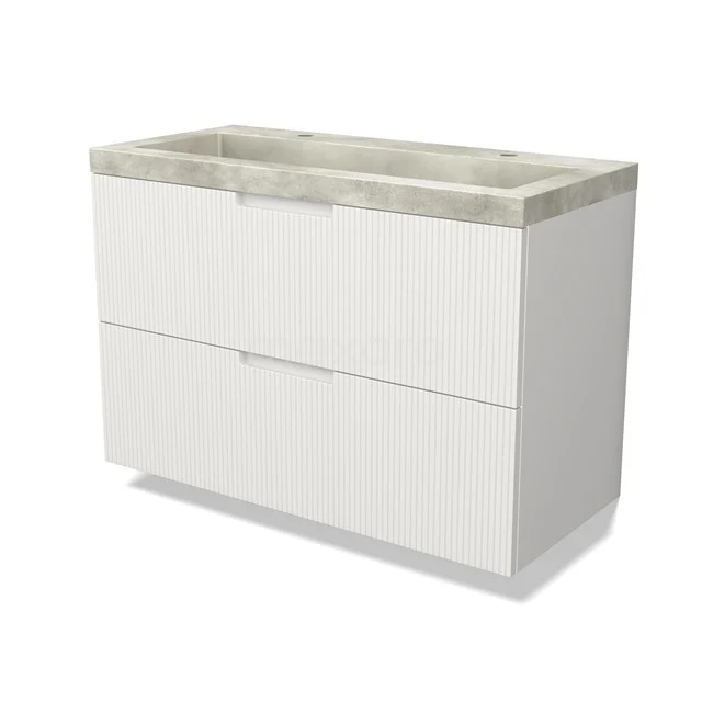 Modulo Vanity units with basin | 100 cm Matte white Line front Concrete 2 Stacked drawers BMW17-05049