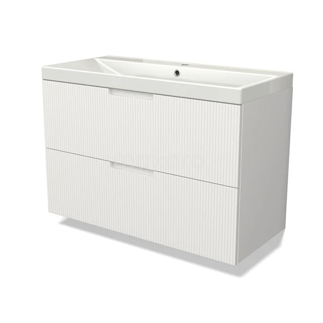 Modulo Bathroom furniture with sink | 100 cm Matte white Line front Ceramic 2 Stacked drawers BMW17-05050