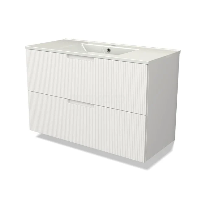 Modulo Vanity units with basin | 100 cm Matte white Line front Ceramic 2 Stacked drawers BMW17-05051