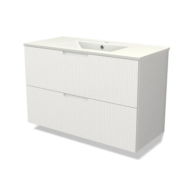 Modulo Vanity units with basin | 100 cm Matte white Line front Ceramic 2 Stacked drawers BMW17-05052