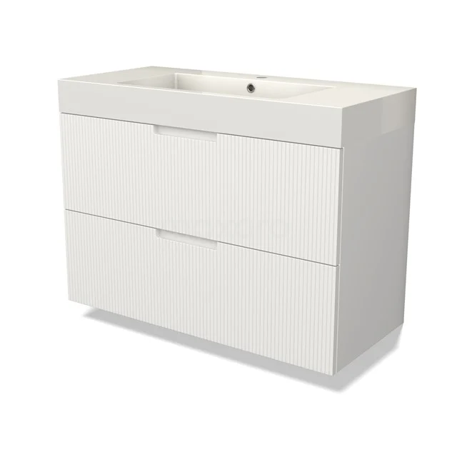 Modulo Bathroom furniture with sink | 100 cm Matte white Line front Mineral marble 2 Stacked drawers BMW17-05053