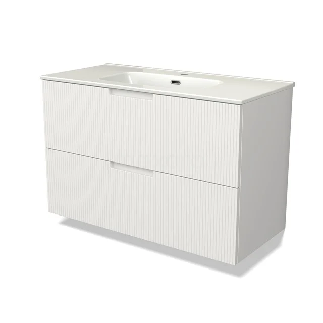 Modulo Vanity units with basin | 100 cm Matte white Line front Ceramic 2 Stacked drawers BMW17-05054