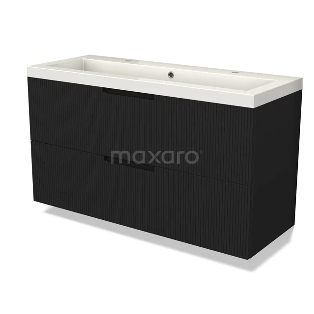 Modulo Vanity units with basin | 120 cm Matte black Line front Mineral marble 2 Stacked drawers BMW17-05056