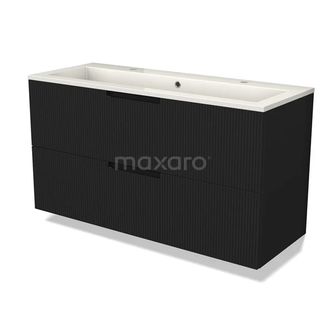 Modulo Vanity units with basin | 120 cm Matte black Line front Mineral marble 2 Stacked drawers BMW17-05058