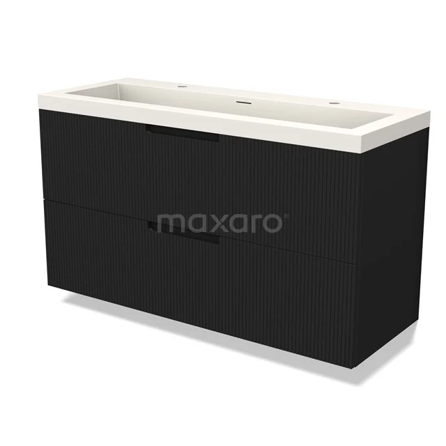 Modulo Vanity units with basin | 120 cm Matte black Line front Solid surface 2 Stacked drawers BMW17-05059