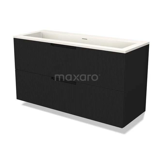Modulo Vanity units with basin | 120 cm Matte black Line front Solid surface 2 Stacked drawers BMW17-05060