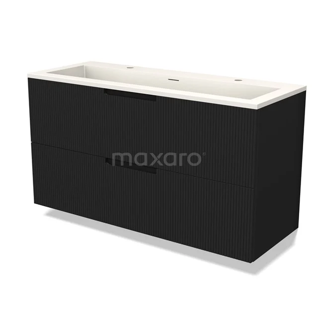 Modulo Vanity units with basin | 120 cm Matte black Line front Solid surface 2 Stacked drawers BMW17-05061