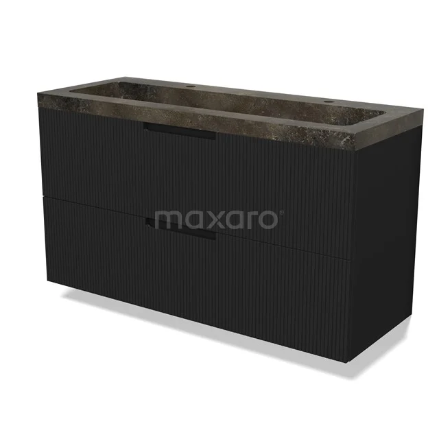 Modulo Vanity units with basin | 120 cm Matte black Line front Natural stone 2 Stacked drawers BMW17-05063