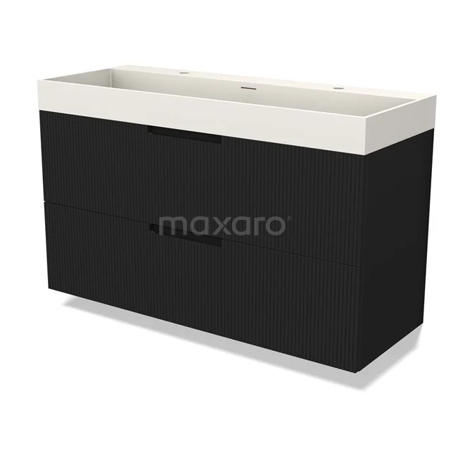 Modulo Vanity units with basin | 120 cm Matte black Line front Solid surface 2 Stacked drawers BMW17-05064