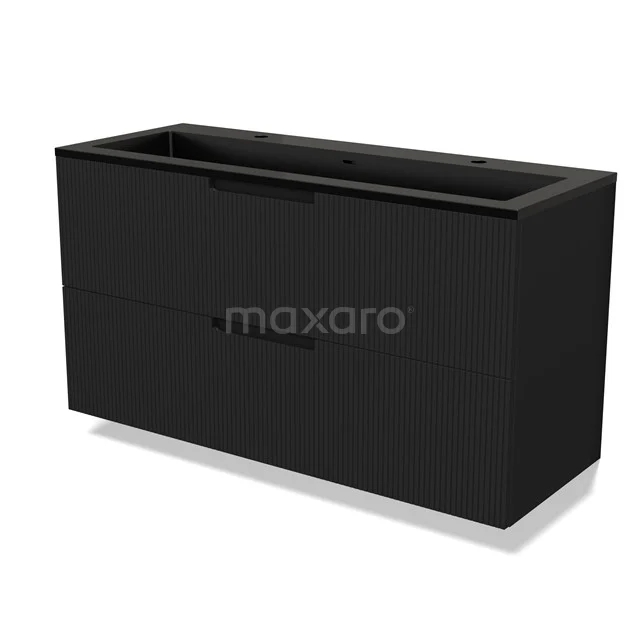 Modulo Vanity units with basin | 120 cm Matte black Line front Quartz 2 Stacked drawers BMW17-05065