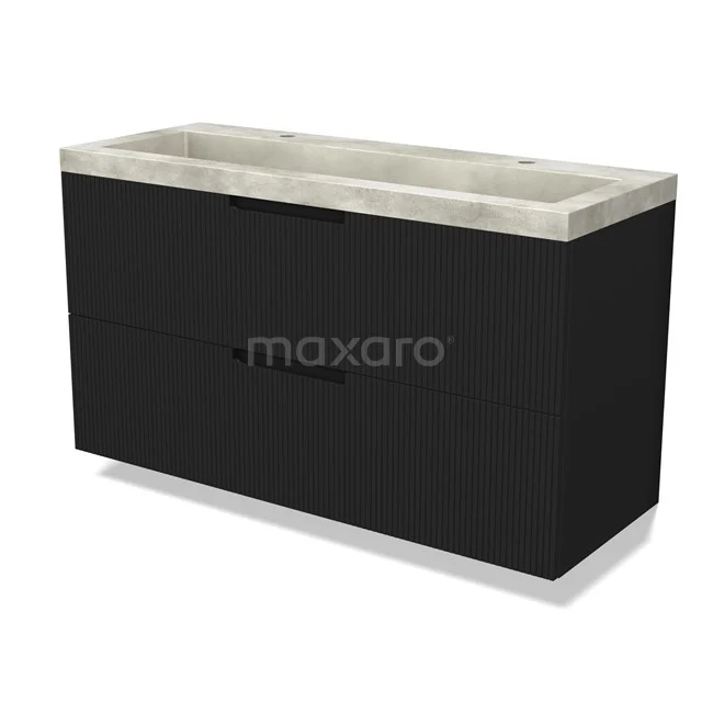 Modulo Vanity units with basin | 120 cm Matte black Line front Concrete 2 Stacked drawers BMW17-05066