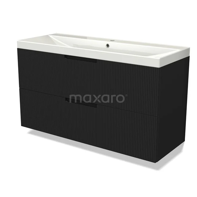 Modulo Vanity units with basin | 120 cm Matte black Line front Ceramic 2 Stacked drawers BMW17-05067