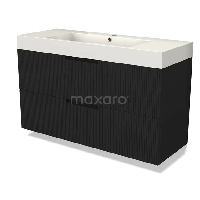 Modulo Vanity units with basin | 120 cm Matte black Line front Mineral marble 2 Stacked drawers BMW17-05068