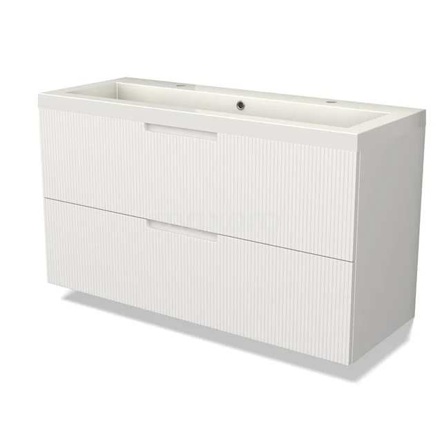 Modulo Vanity units with basin | 120 cm Matte white Line front Mineral marble 2 Stacked drawers BMW17-05070