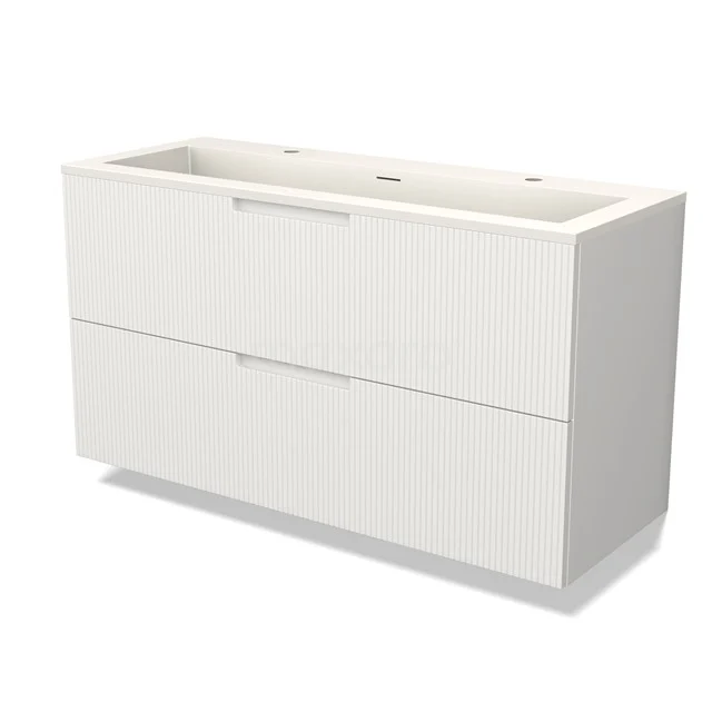 Modulo Vanity units with basin | 120 cm Matte white Line front Solid surface 2 Stacked drawers BMW17-05075