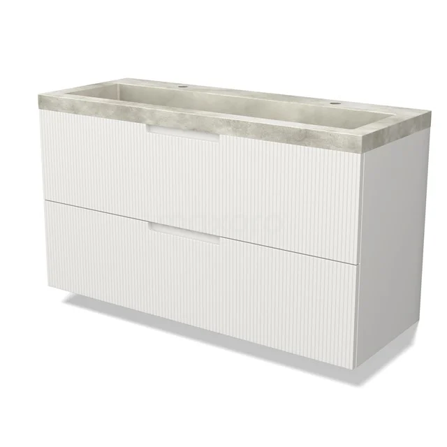 Modulo Vanity units with basin | 120 cm Matte white Line front Concrete 2 Stacked drawers BMW17-05080