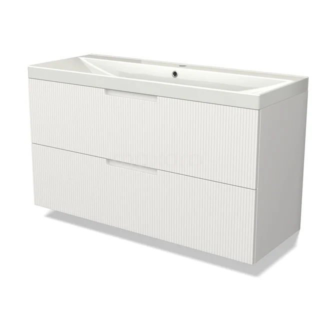 Modulo Vanity units with basin | 120 cm Matte white Line front Ceramic 2 Stacked drawers BMW17-05081